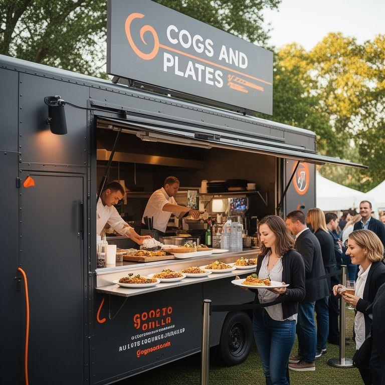 Food truck de cocina gourmet sirviendo comida en un evento al aire libre